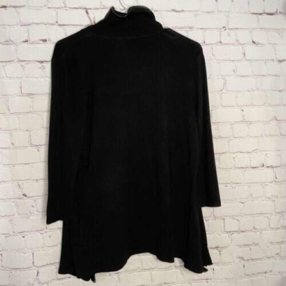 Neiman Marcus Faux Leather Trim 3/4 Sleeve Open Front Cardigan Women Size M - Picture 7 of 9